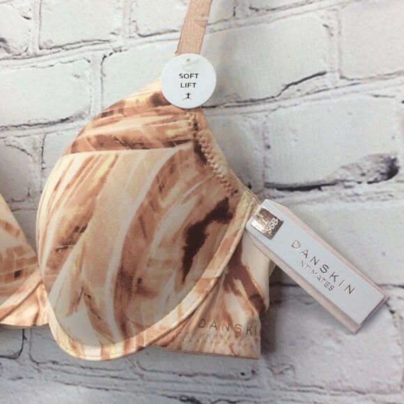 Danskin Intimates Push Up Bra Size 36B Padded Underwire Logo Tan/Brown Marbled - Picture 5 of 9